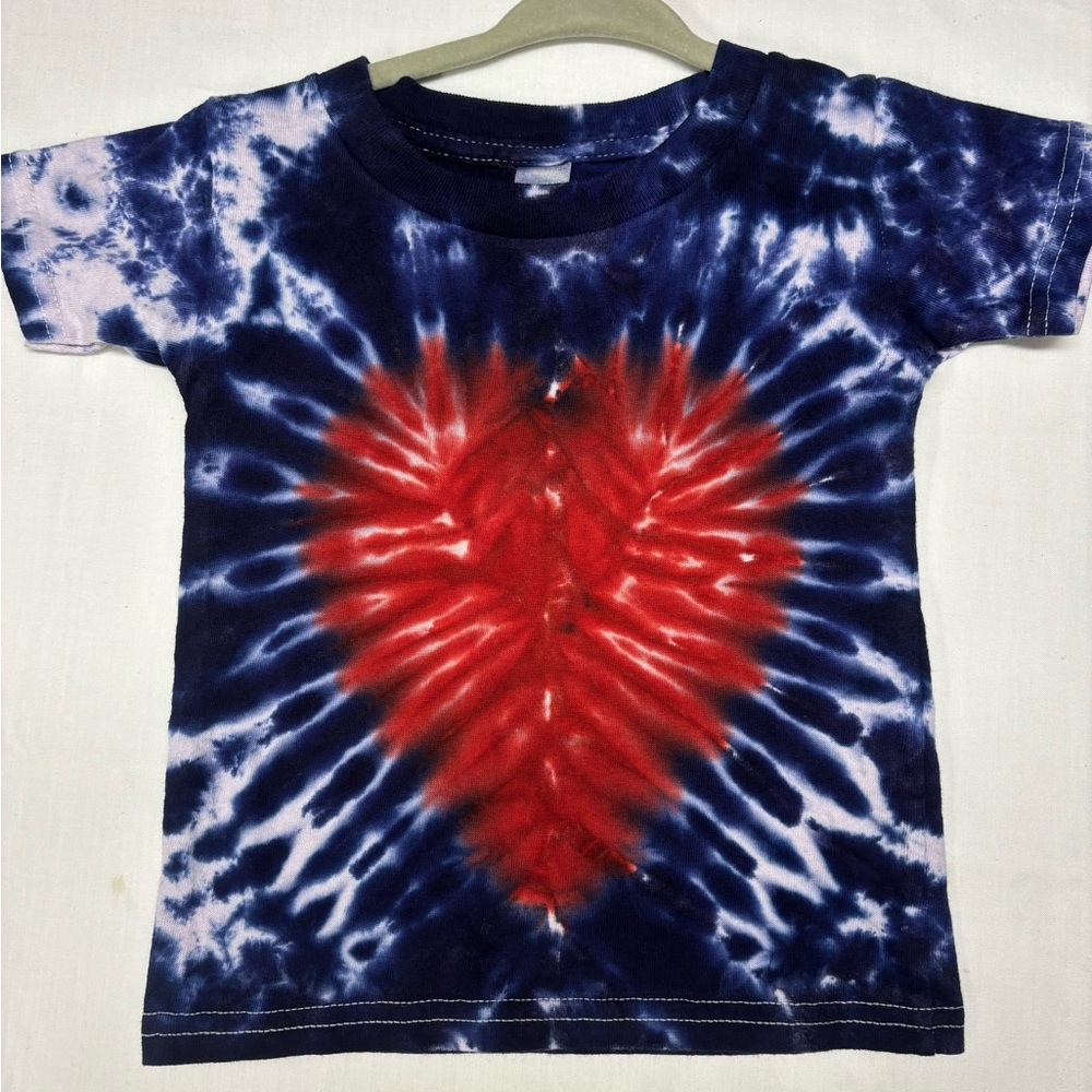 Kids 2T Red white blue tie dye heart.